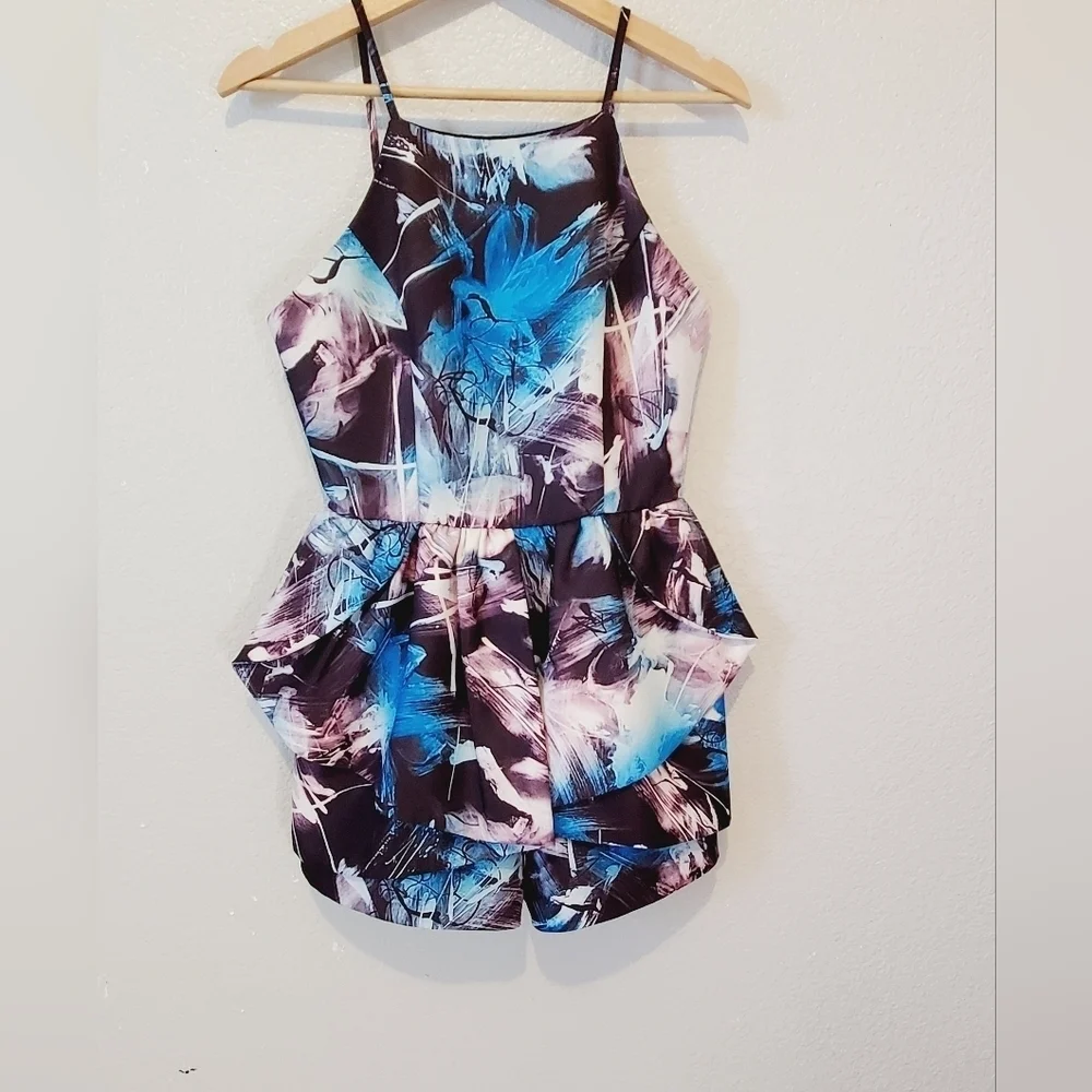 💚5/$25 ASOS OSMOSE Black Abstact Print Skort Dressy Romper Playsuit Size Small